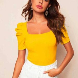 Trendy Puff Sleeve Solid Women Tops