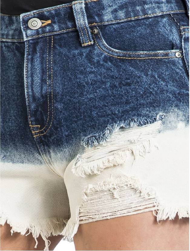 Two Shaded Ripped Denim Shorts